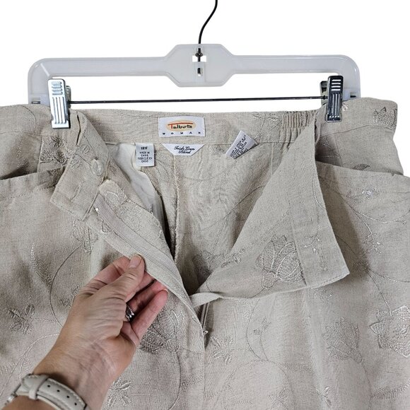 Talbots Linen-Blend Floral Ankle Slit Pants 18W Embroidered Coastal Lightweight - Picture 5 of 10